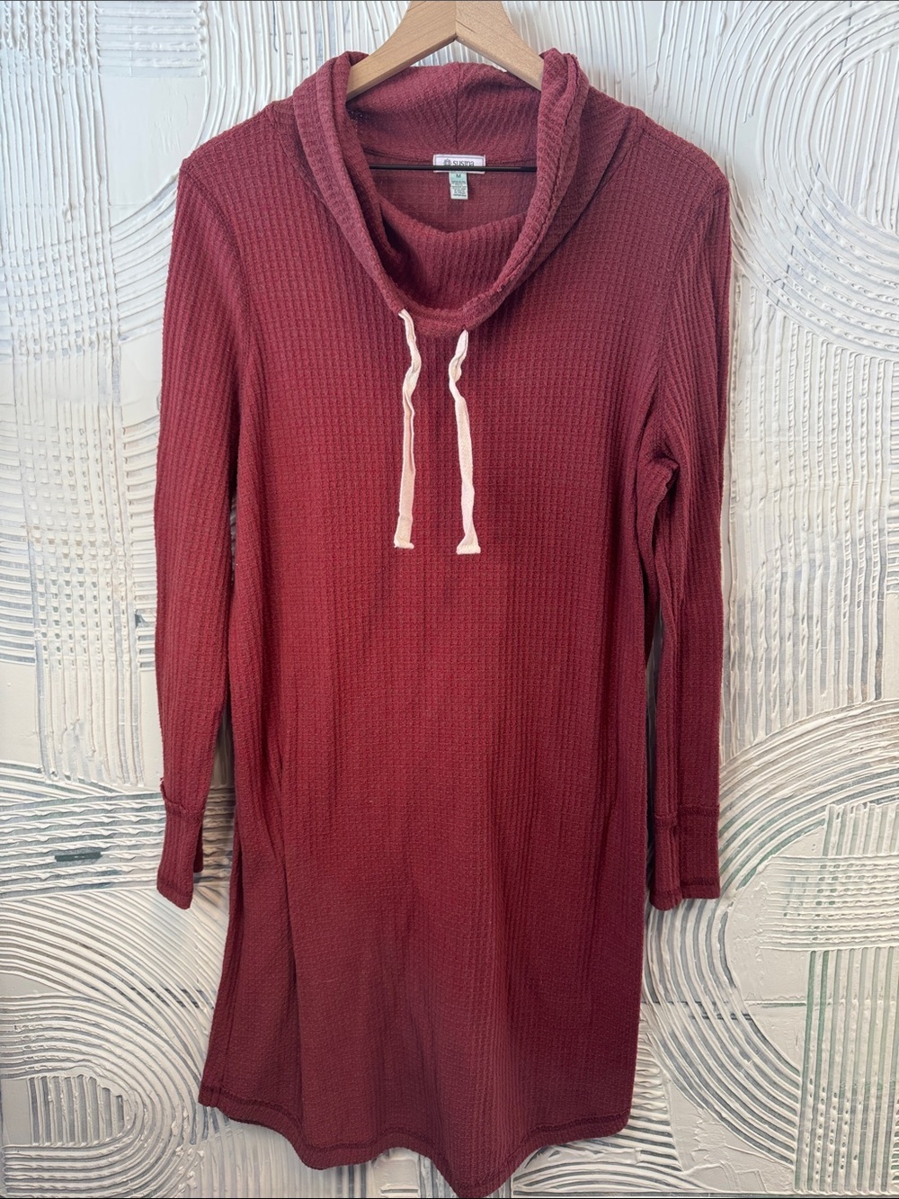 Susina Cozy Waffle-Knit Cowl Neck Sweater - Rust Red N0438